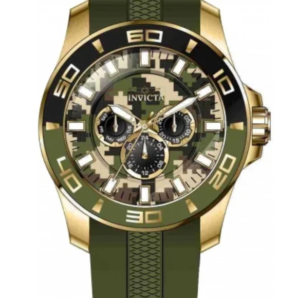 NIB Invicta Pro Diver Impact Men's Watch 50mm Olive Green Camo Dial Gold Case - Picture 10 of 12